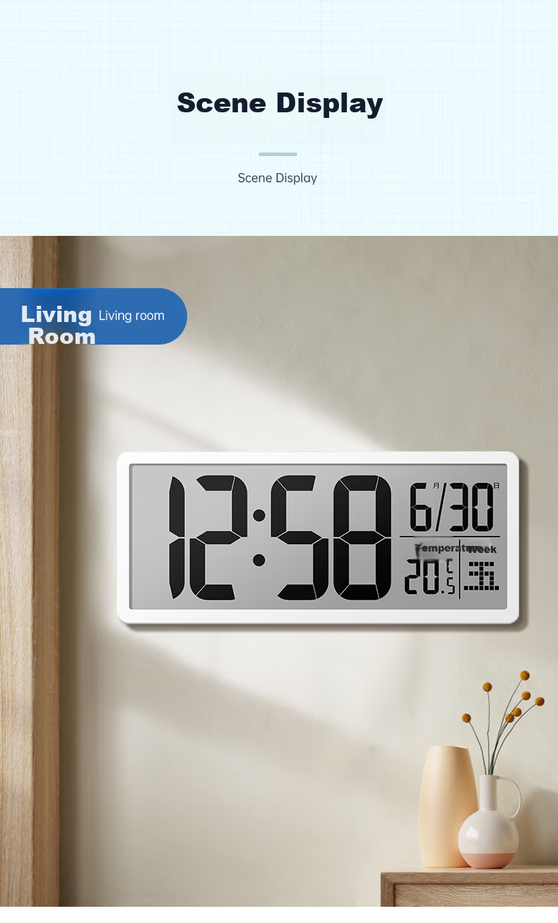 Mazhi Digital Wall Clock Electronic Desk Clock Living Room Table Clock Wall-Mounted Clock Perpetual Calendar Table Clock Creative Alarm Clock White 13