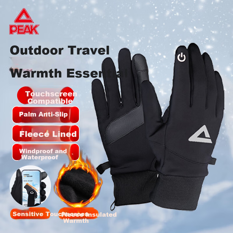 PEAK Cycling Gloves Unisex Autumn Winter Waterproof Mountain Bike Outdoor Sports Non-slip Touchscreen Warm Gloves Black