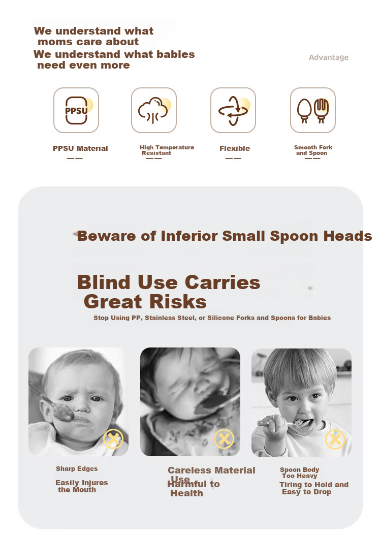 Beingmate Baby Silicone Soft Spoon Infant Feeding Spoon 1-3 Years Old Self-Feeding Training Fork and Spoon Children's Tableware 2