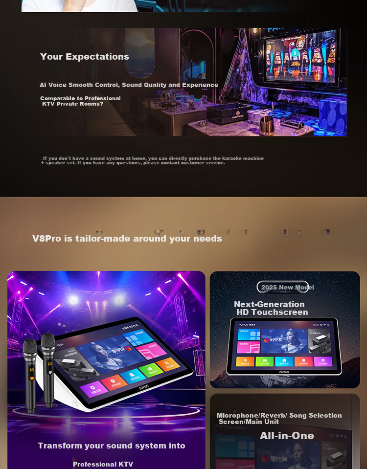 Punos/Bolangsha V8Pro All-in-One AI Voice Control HD Karaoke Machine with Custom Song Library for Quanmin K Ge, Touchscreen Mobile Song Selection, 21-inch, 10 Million Song Library 3