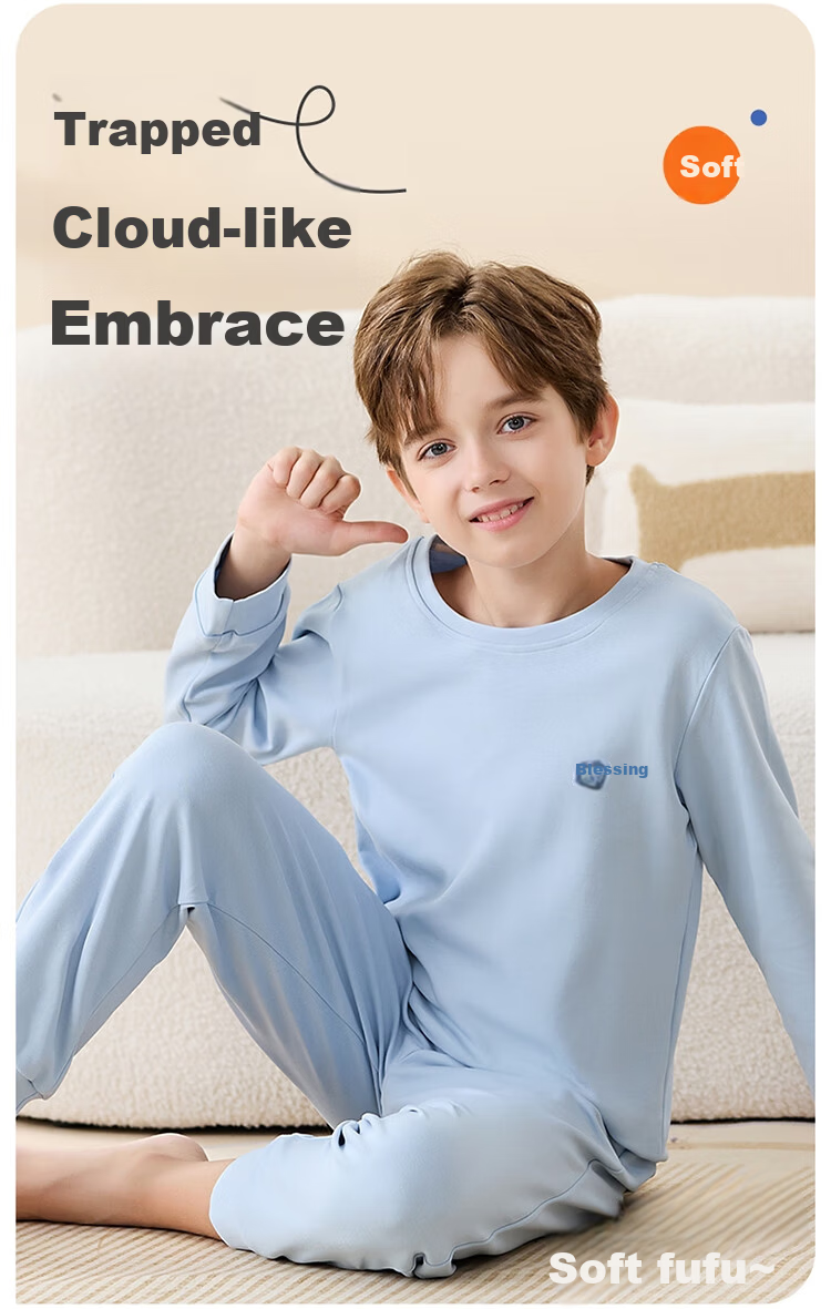 Hodo Boys' Children's Pajamas Spring Summer 100% Cotton Long Sleeve Long Pants Class A Antibacterial Homewear Set for Older Kids 4