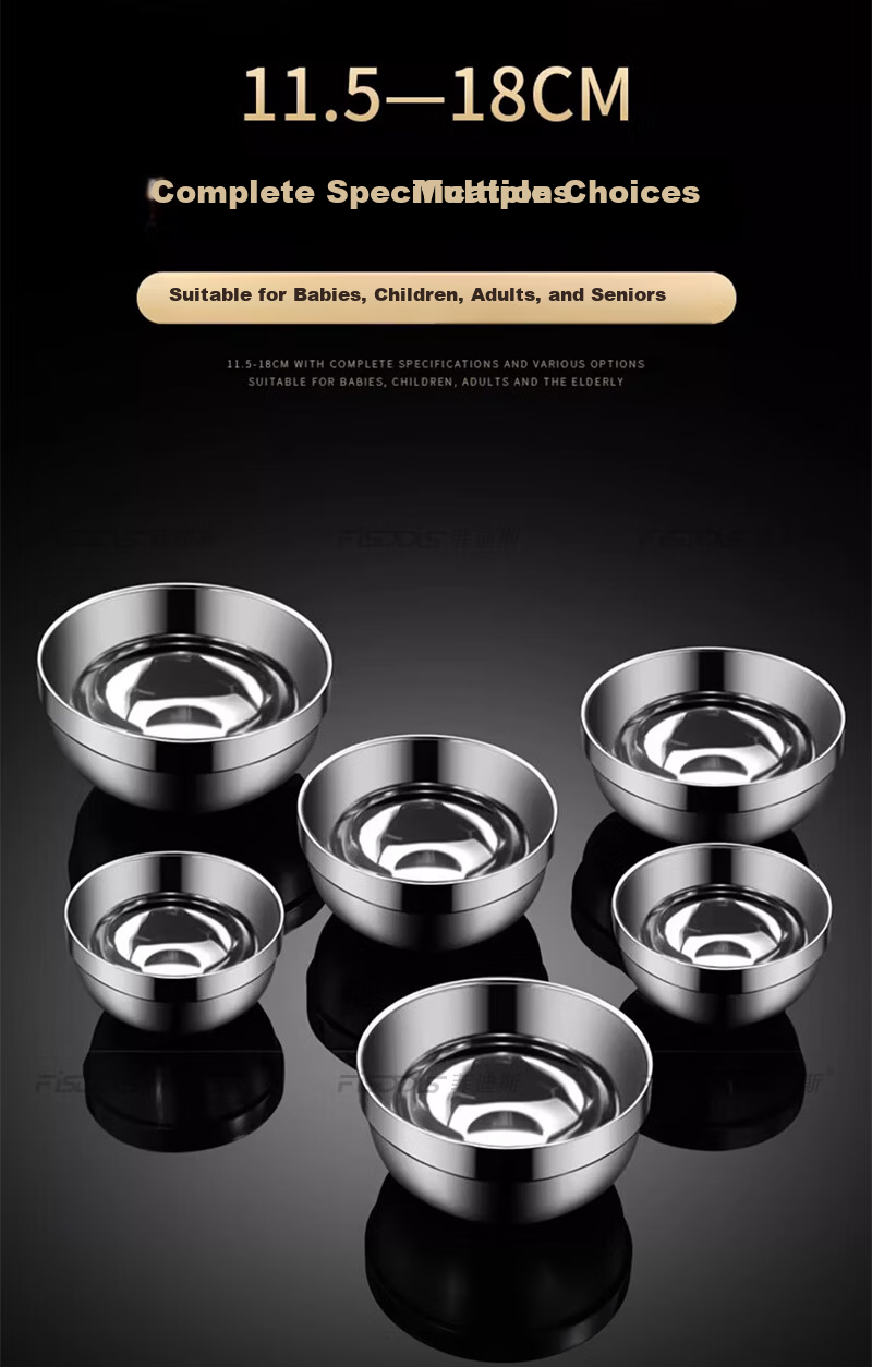 FISDDIS 304 Stainless Steel Double-Layer Anti-Scald Soup Bowl Commercial Spicy Hot Pot Bowl Fast Food Rice Bowl Canteen Serving Bowl 16cm 10
