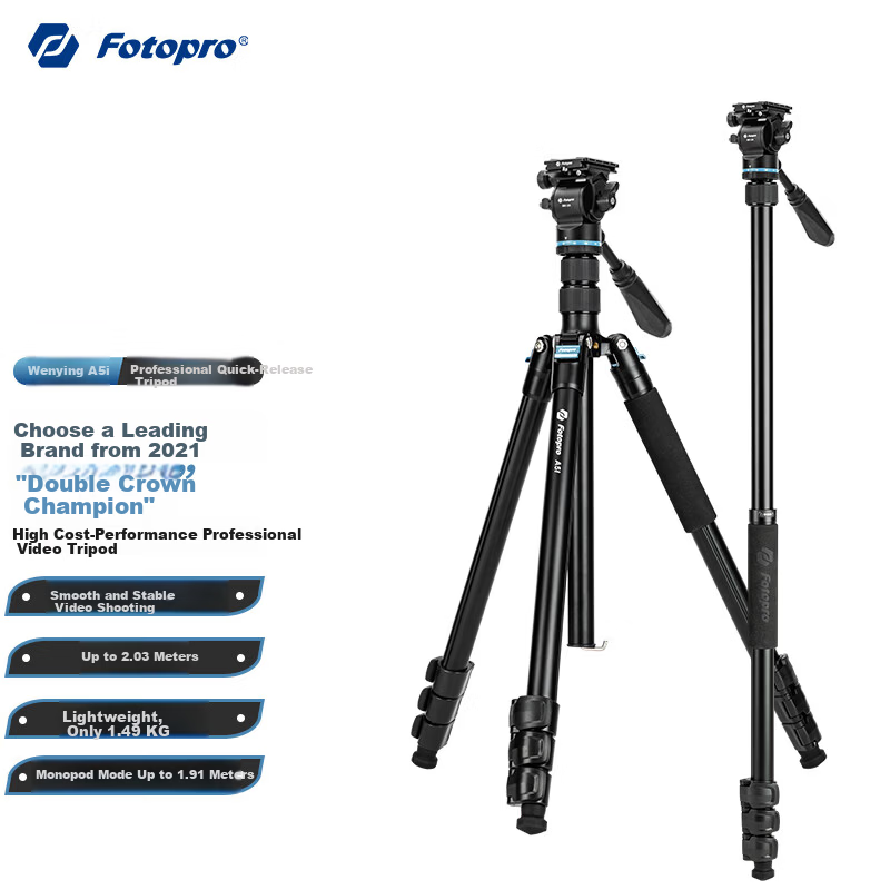 Fotopro A5i+MH-2A+SJ-85 Hydraulic Head Monopod with Quick Release for Mirrorless Digital Camera Video Shooting Tripod Blue