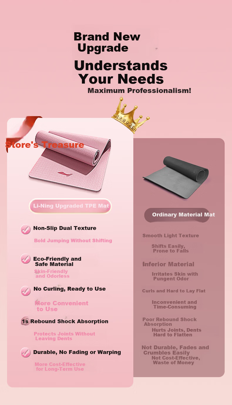 LI-NING TPE Yoga Mat Women's Non-Slip Thickened Wide Professional Jump Rope Fitness Exercise Silent Shock Absorption Dance Mat 5