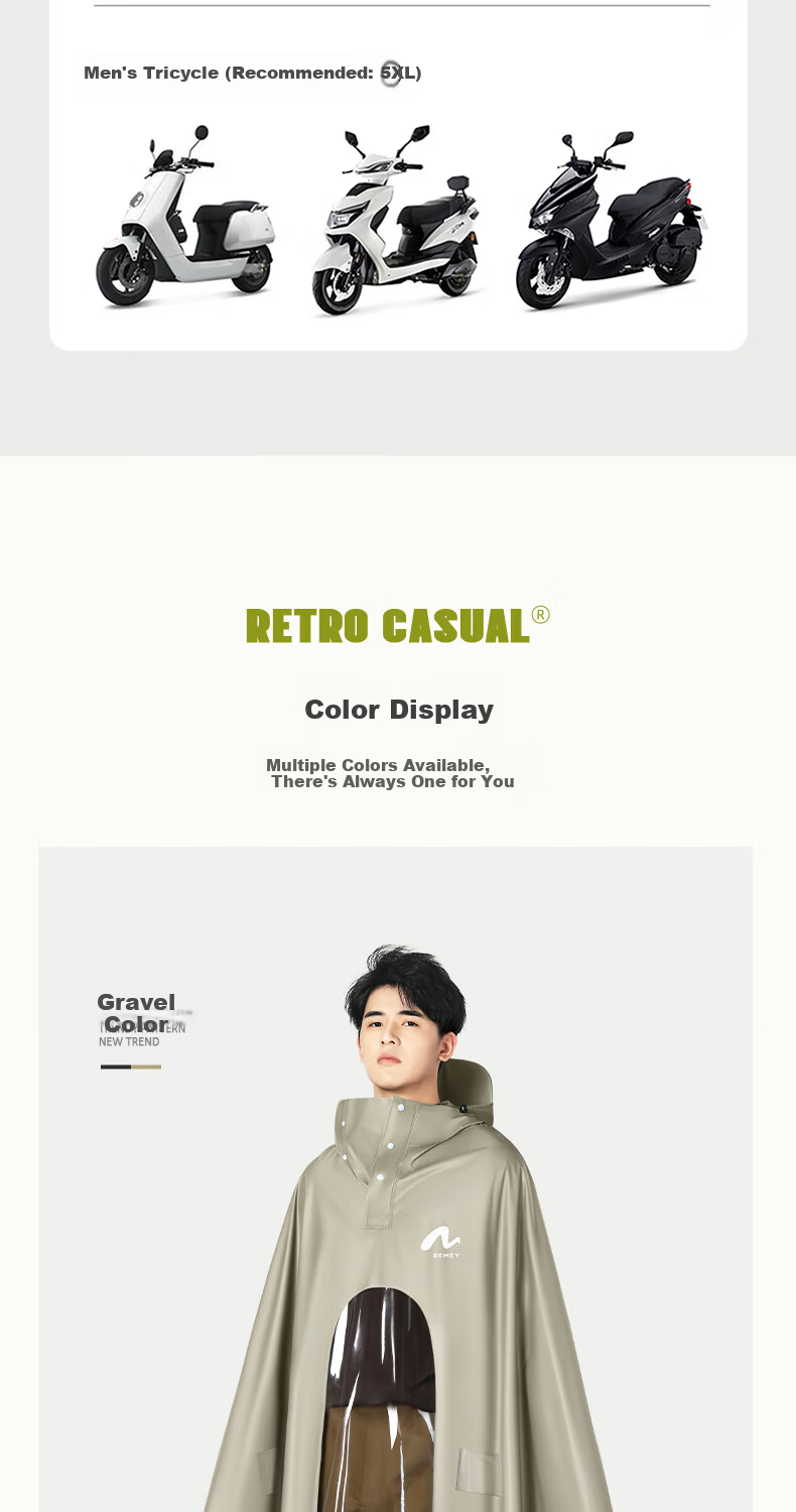 Beimei Electric Scooter Raincoat, Extra Large And Thick Long Style, Full Body Protection against Heavy Rain, for Men And Women, Single Or Double Rider, Battery-Powered Motorcycle Poncho 10