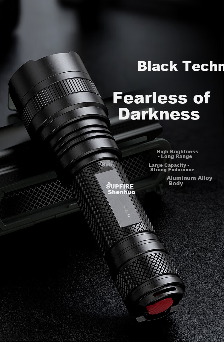 SupFire High Brightness Tactical Flashlight Long Range Long Battery Life Military Outdoor Survival Industrial Lighting 200000 Lumens 1