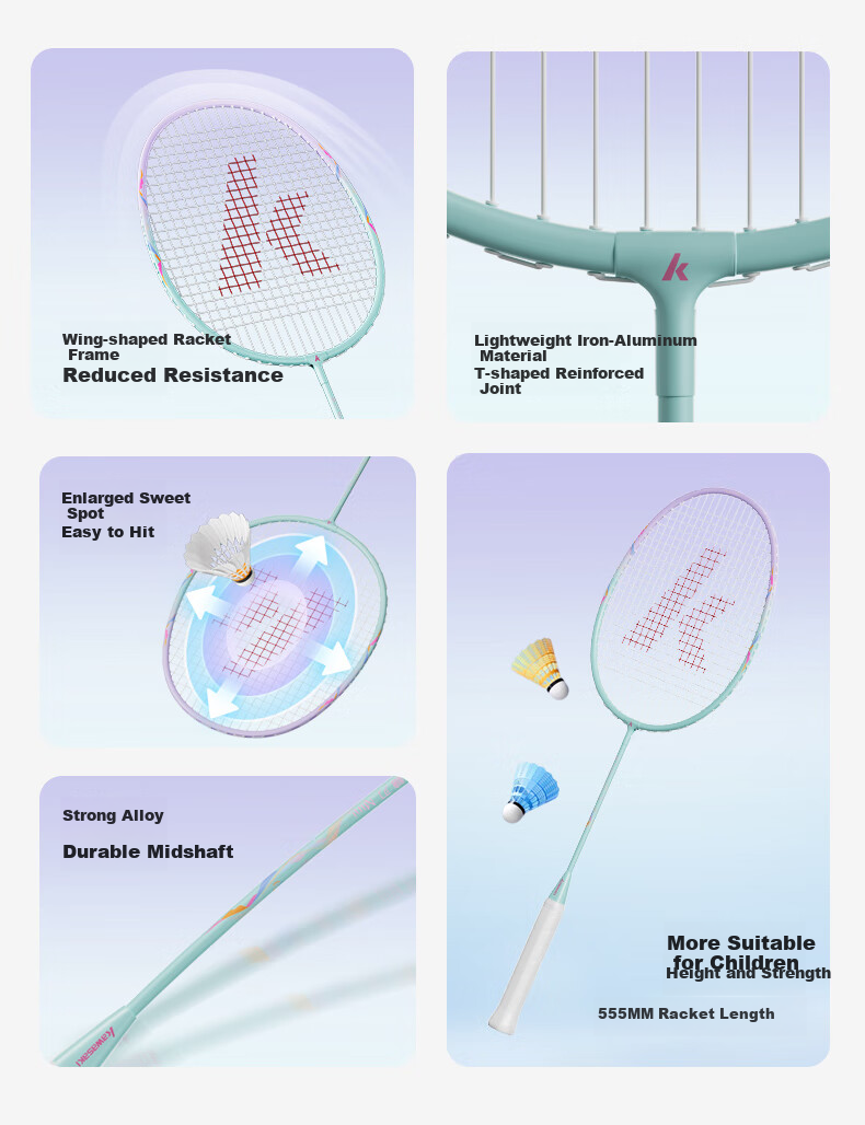 KAWASAKI Badminton Racket Children's Sugar Blade MINI Adult X1 Balanced Racket Family Set Parent-Child Double Racket Durable Ultra-Light Blade 8