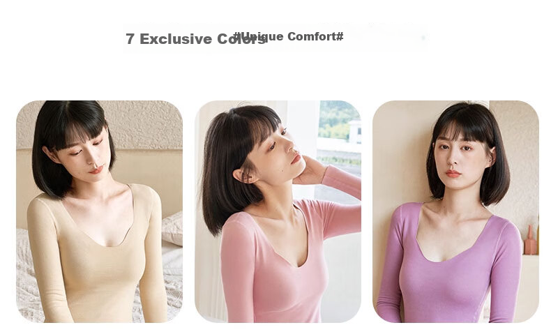 Urban Beauty Women's Thermal Underwear Set Autumn Top and Bottom Winter Cashmere Silk Seagull Collar Fleece Thickened Derong Heating Set 16