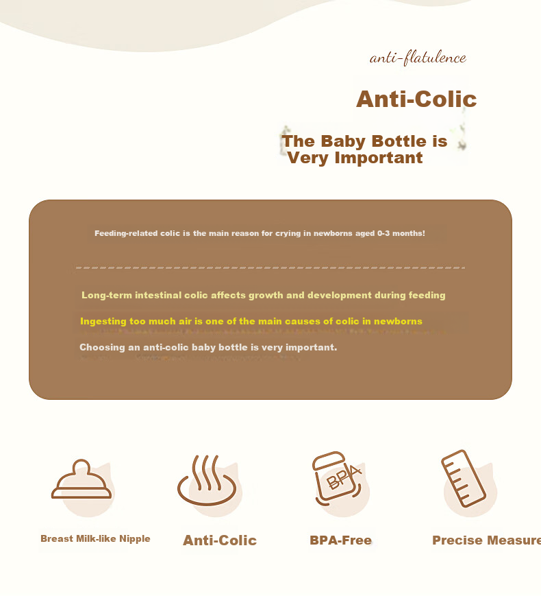 BEIYINAI Newborn Glass Baby Bottle 240ml Anti-Colic Infant Feeding Bottle Brown (0-3 Months) 2