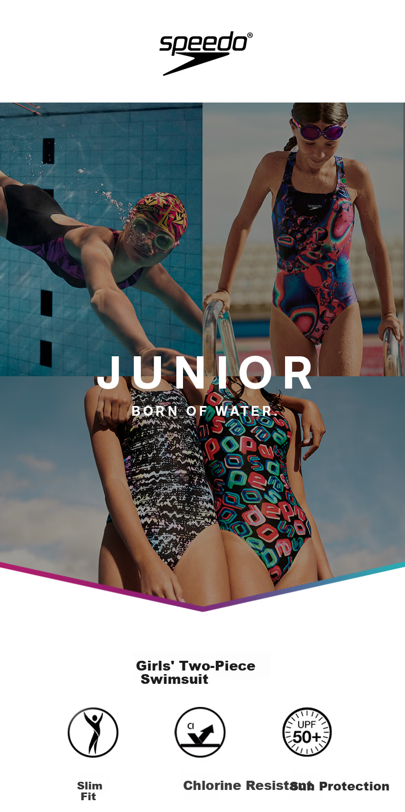 Speedo Kids Swimwear Swim Dare Series Soft Comfortable Youth Sunscreen Two-Piece Swimsuit Girls Black/Green 9-10 Years 1
