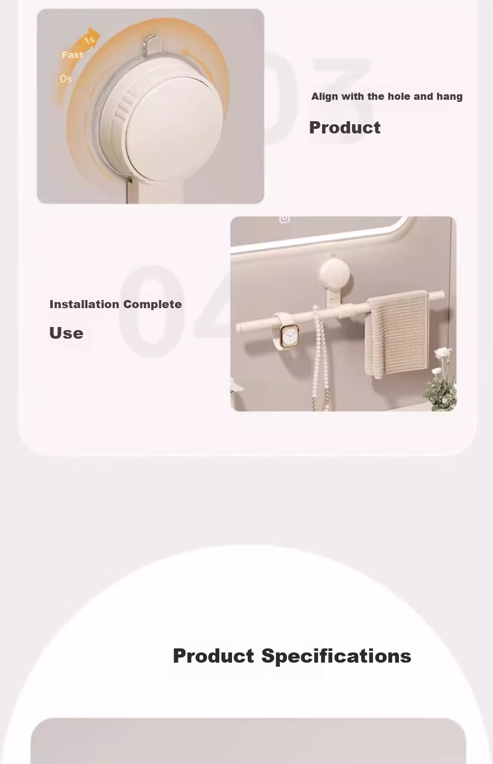 Muya Suction Cup Towel Rack Bathroom No-Drill Towel Bar Storage Shelf Washroom Towel Holder Organizer 13