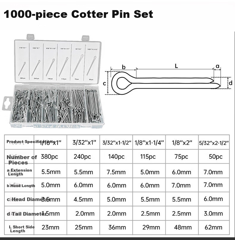 Kuanteng Open and Close Elastic Pin Carbon Steel Wave Pin R-Shaped Cotter Pin Hairpin Lock Pin Bolt Pin B-Type Pin Set 3