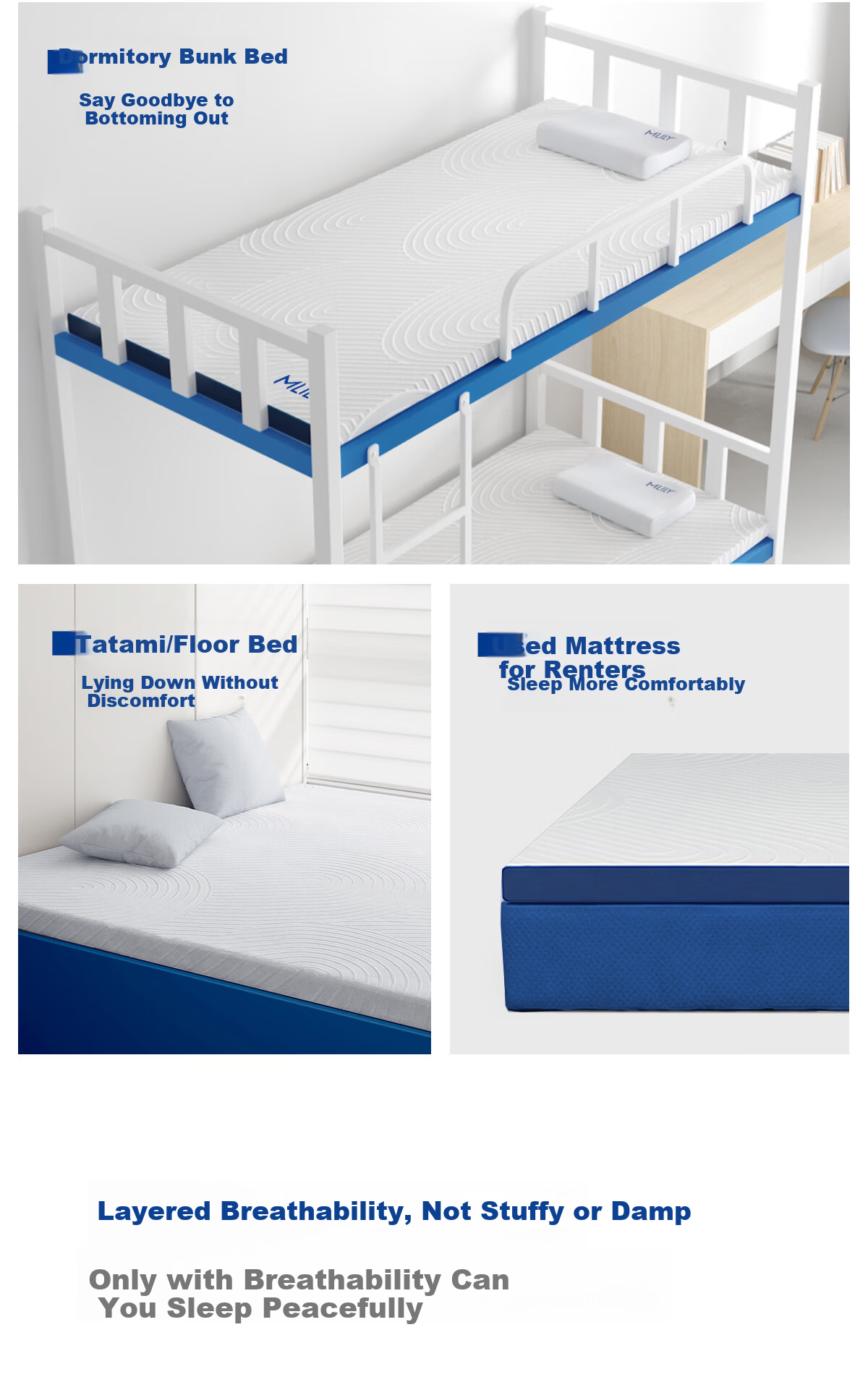 MLILY Fast Charging Air Memory Foam Student Dorm Mattress Thin Tatami Bed Pad 1.5x1.9m for Rental and Home Use 9