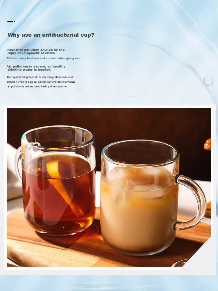 Pasha Paqi Imported Antibacterial Tempered Glass Beer Coffee Tea Microwaveable Cup 330ML 2pcs 55753-2 2