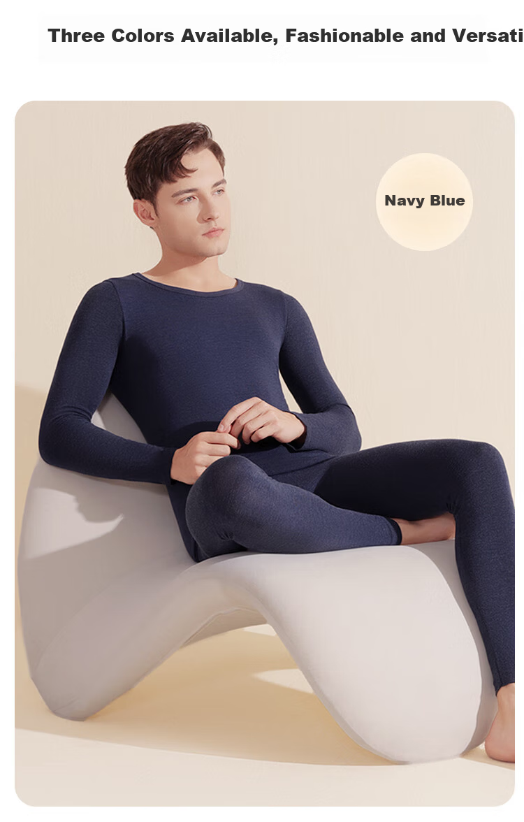 LangSha Men's Acrylic Thermal Seamless Round Neck Breathable Thin Warm Base Layer Set 14