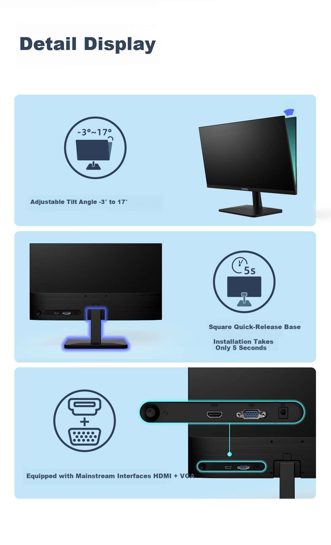 Changhong x JD Co-branded 21.45-inch Computer Monitor 120Hz Refresh Rate 350nits Brightness Wall-mountable Ultra-thin Energy-saving Low Blue Light Eye-care Display 22FA 5