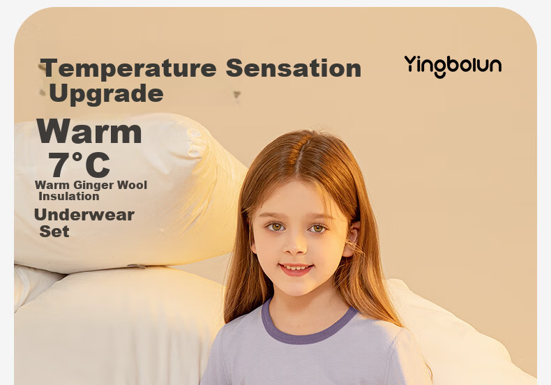 YING BO LUN Thermal Wool Heating Boys and Girls Long Johns Set Autumn Clothes Round Neck Pajamas 81117 Purple Size 110 1