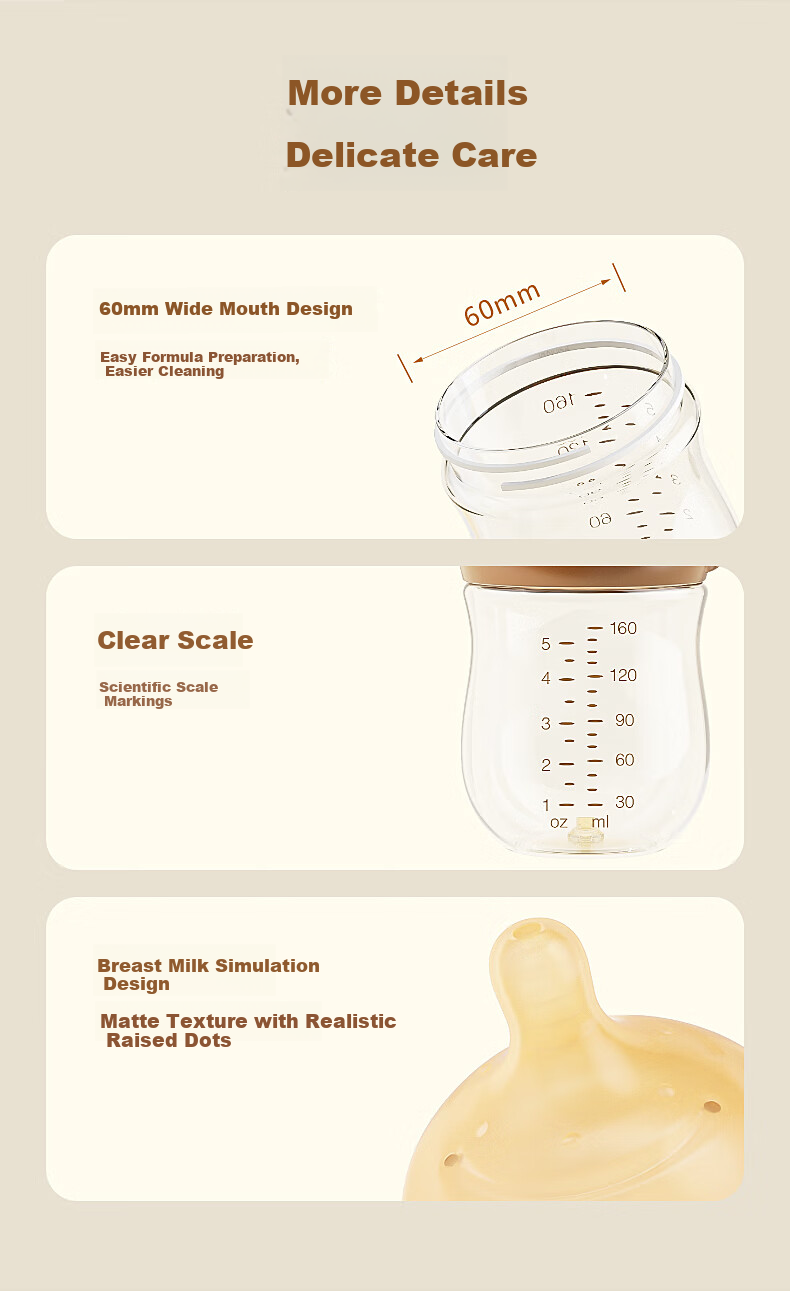 BEIYINAI Newborn Glass Baby Bottle 240ml Anti-Colic Infant Feeding Bottle Brown (0-3 Months) 9