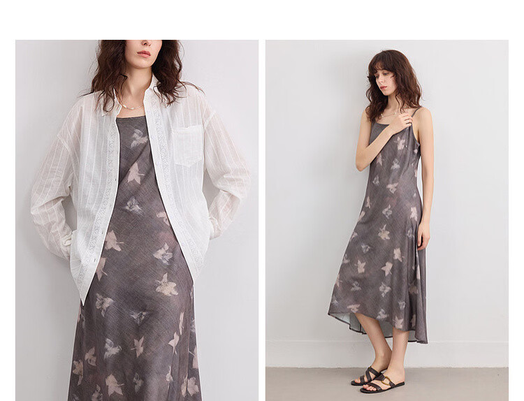 Demana Romantic Supreme Summer Elegant Floral A-Line Slim Lightweight Flowing Spaghetti Strap Mid-Length Dress for Women 3