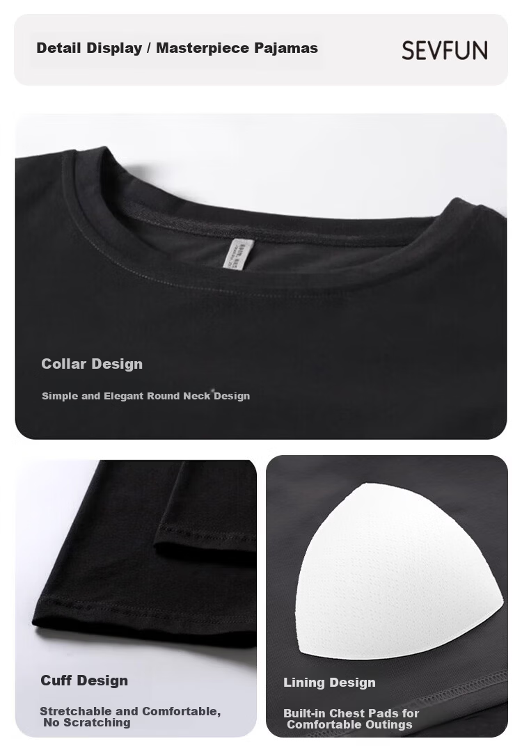 Seven Color Spinning 7A Mite-Removing Antibacterial Pure Cotton Couple Pajamas Women's Homewear Crew Neck Pullover with Chest Pad Spring, Size M 5