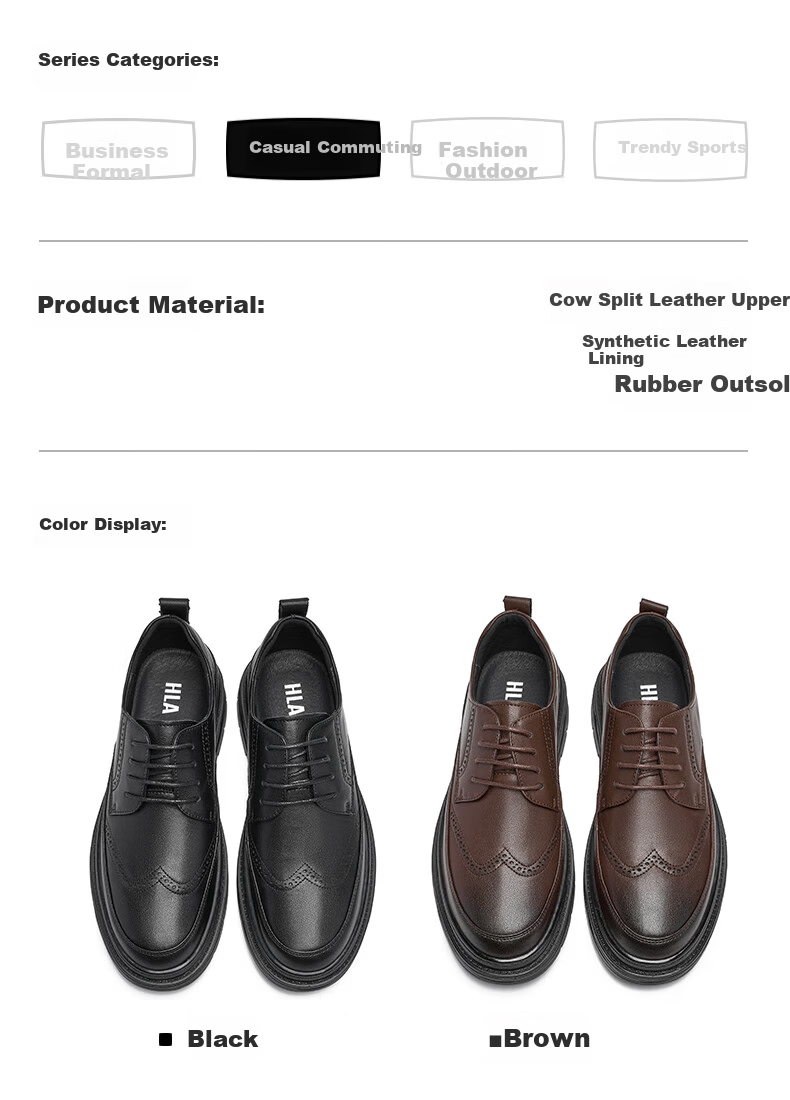 HLA Men's Brogue Leather Shoes, Breathable Business Casual Footwear HAAPXM1EAV069, Brown, Size 42 4