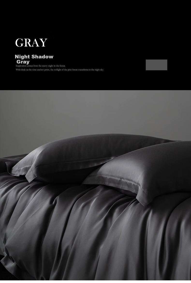 SIDANDA 60s Austrian Lenzing Tencel Four-Piece Fitted Sheet Set Silky Naked Sleep Night Shadow Gray 1.5m Bed Fitted Sheet Duvet Cover 200*230cm 10