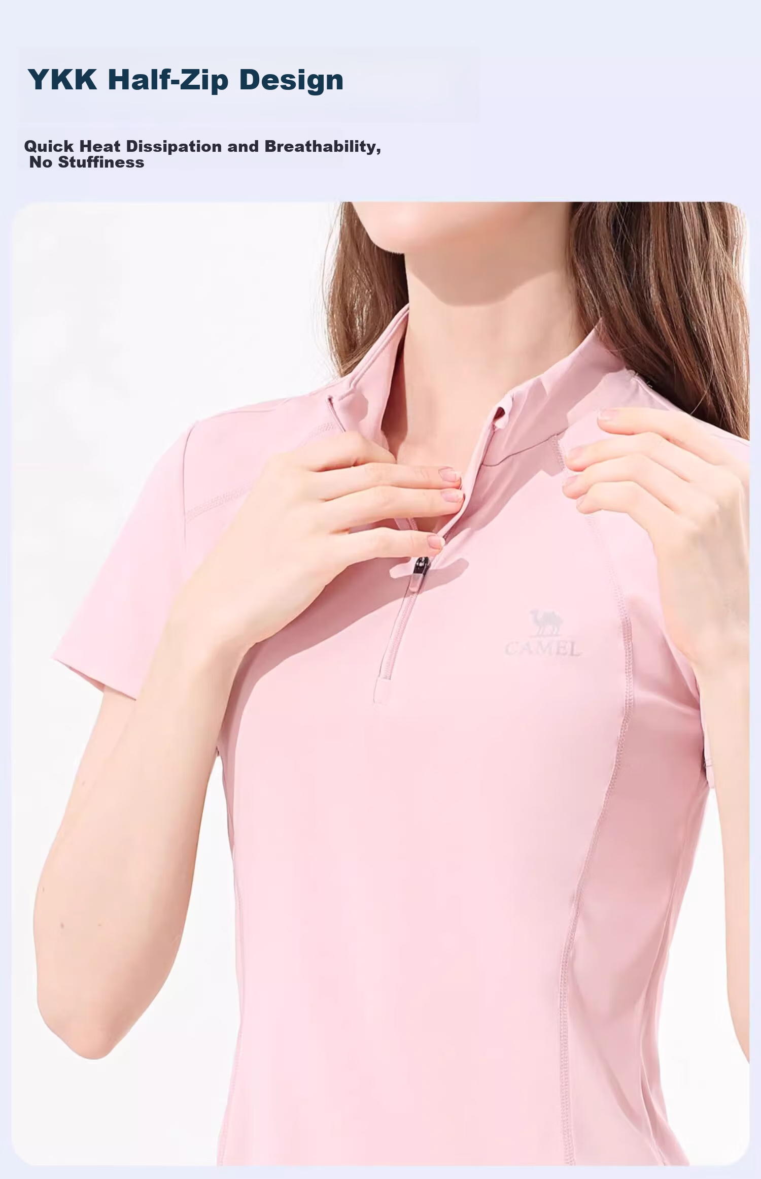 CAMEL Yoga Set Quick-Dry Breathable Sports Women's Short-Sleeve Two-Piece Set L Ice Blue/gray Lavender, Stand-Up Collar Style 8