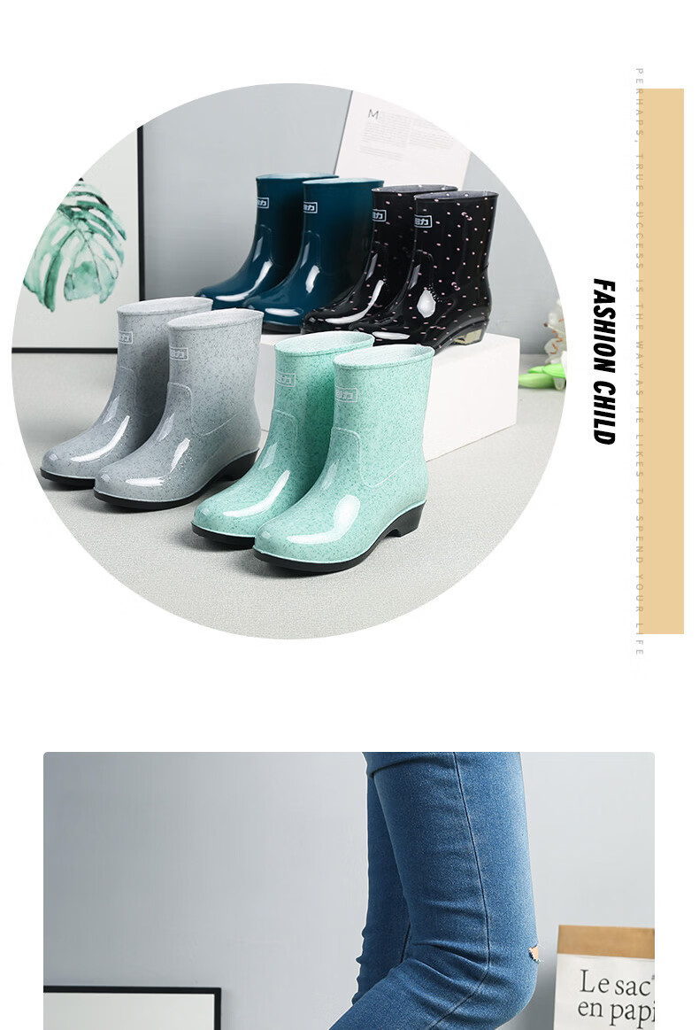 Warrior Women's Rain Boots, Mid-Calf Adult Waterproof Shoes, Rubber Overshoes, Water Boots HXL23-S Green-YoYo Size 37 23
