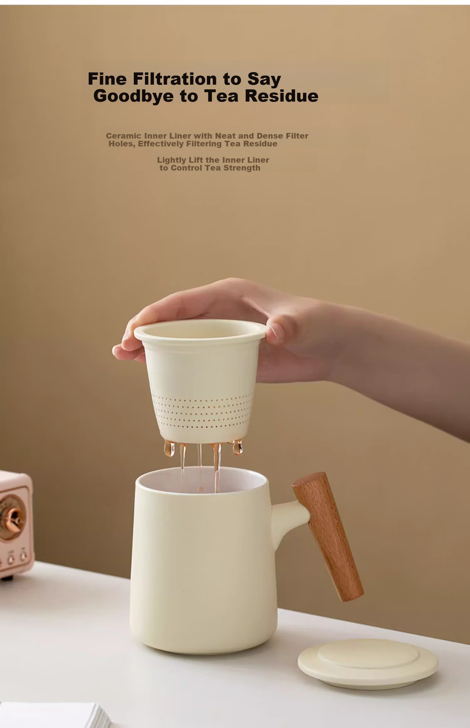 PINYU Mutton Fat Jade Tea Cup with Lid Ceramic Mug for Home Office High-End Tea Set White 370ml 10