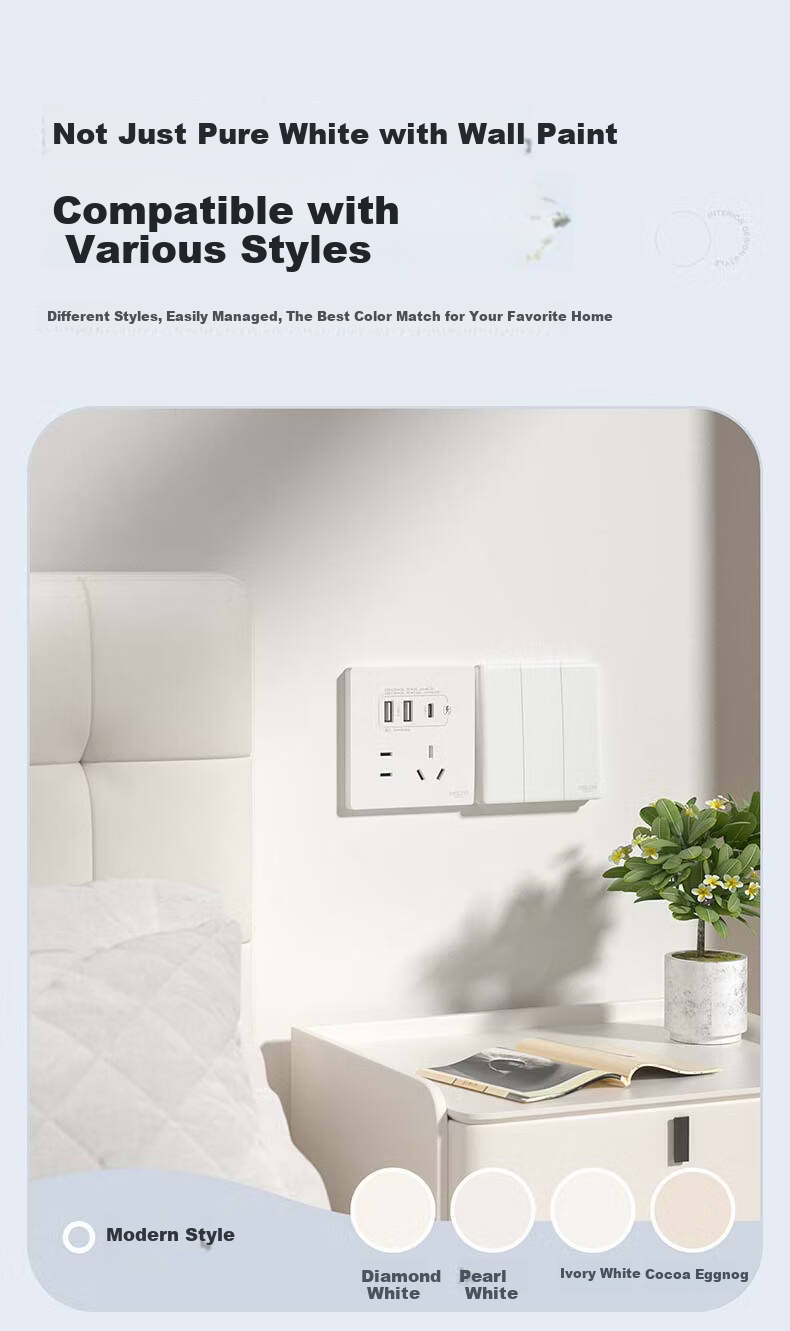 DELIXI Switch Socket CD806 Matte Frosted Cream Style Large Panel Two-Gang Double Control Han Yu White 12