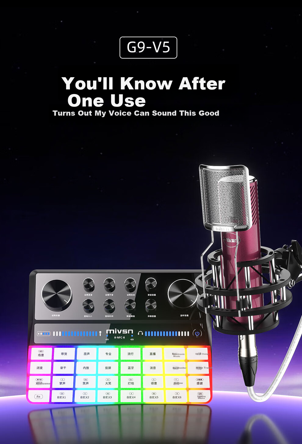 Meisheng G9 Sound Card Live Streaming Equipment Full Set K-Song Dedicated Douyin Host Singing Recording Mobile Computer Universal Professional Mixer Outdoor Wireless Microphone Condenser Microphone 6