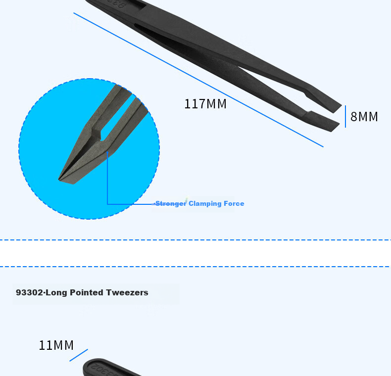Mashifu Anti-Static Plastic Tweezers 8-Piece Set Black Non-Slip Precision Carbon Fiber Tweezers Kit with 8 Sizes 10