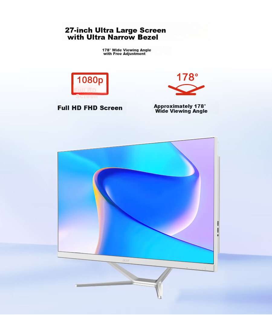 Acer Hummingbird 27-Inch All-In Desktop Computer (12th Gen Core I3-N355, 16GB RAM, 512GB SSD) Flicker-Free Office Use 6