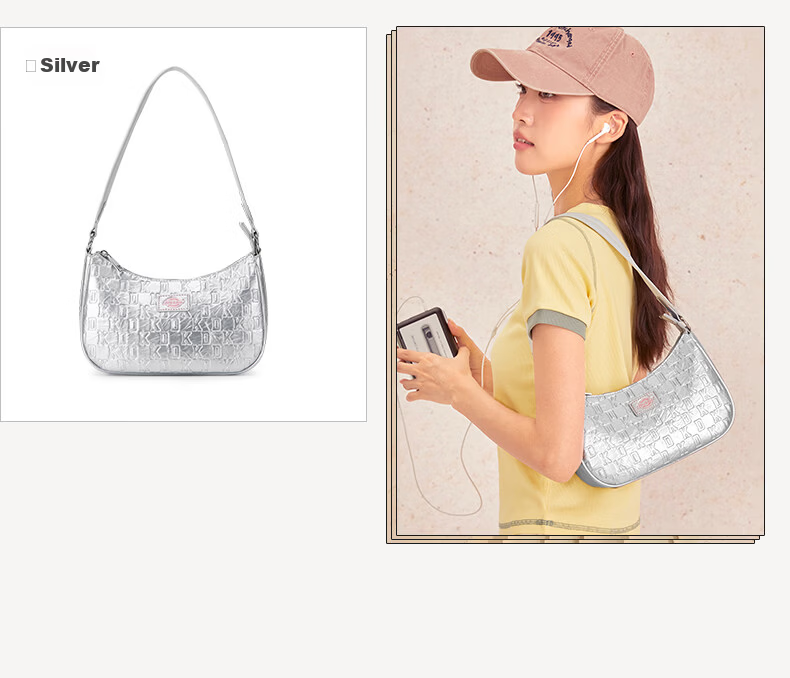 Dickies Women's Shoulder Bag Crossbody Bag Versatile Compact Monogram Print Handheld Underarm Bag Commuter Travel Small Bag Cream Almond White 11