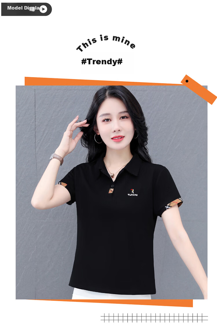 Woodpecker Women's Summer New Polo Shirt Short Sleeve Turn-down Collar T-shirt Pure Cotton Slim Fit Sports Casual Top Black XL 7