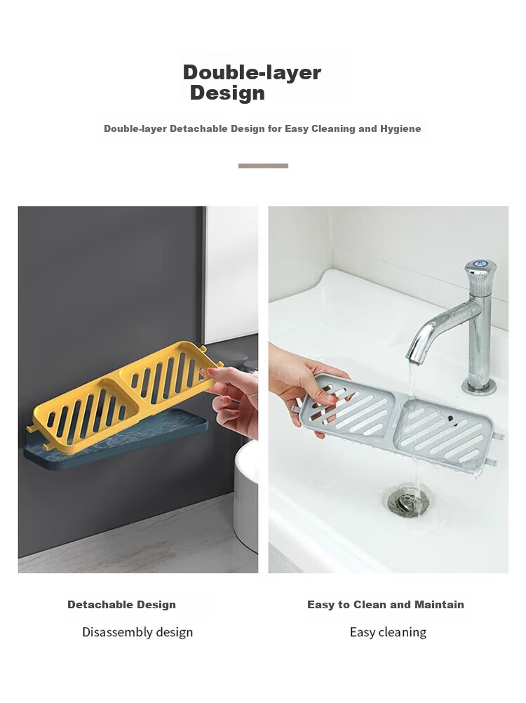 Tingjian Time Wall-Mounted Soap Box Storage Rack No-Drill Bathroom Sink Double-Layer Draining Soap Holder 15