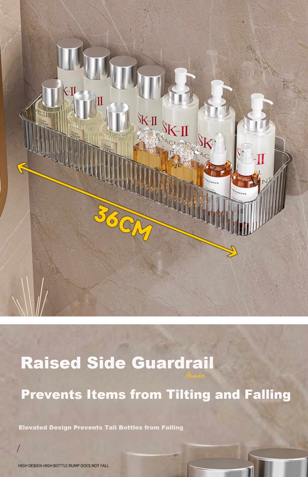 MUYA Suction Cup Storage Rack, No Drilling Required, Detachable, Bathroom Vanity Organizer, Light Luxury Style, Hollow Baked Paint Finish 5