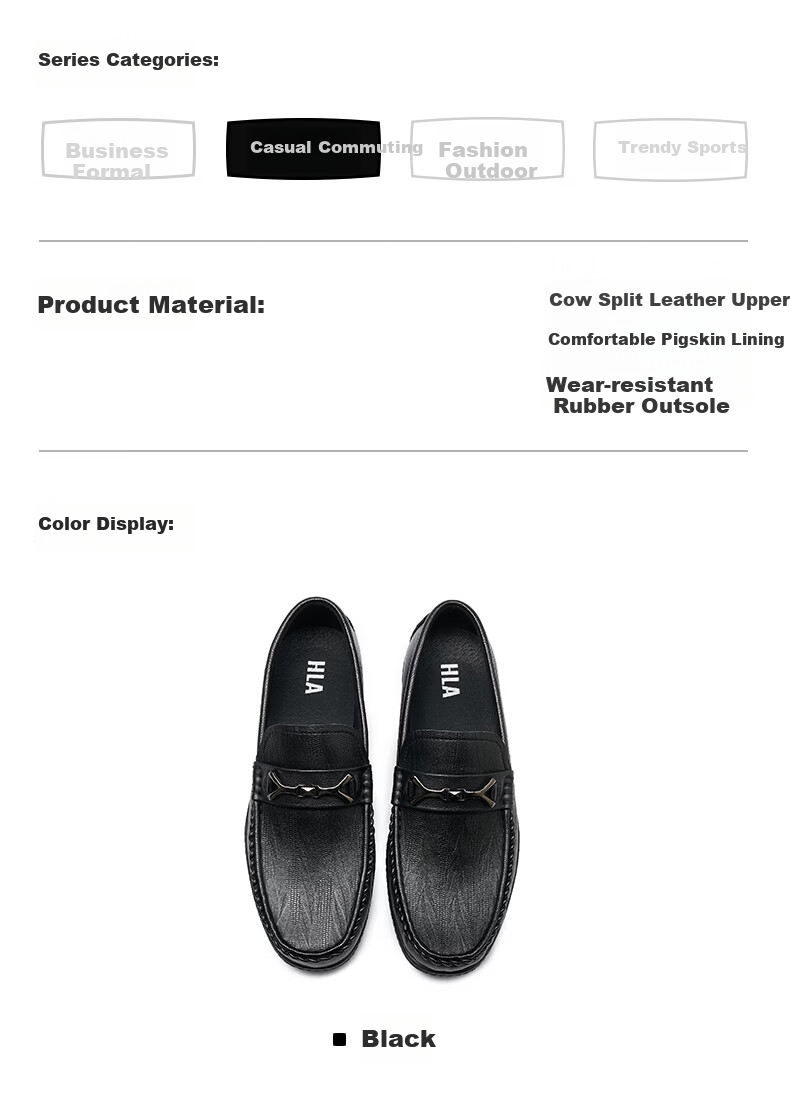 HLA Casual Leather Shoes for Men, Slip-On Soft-Soled Loafers HAAPXM1EAL058 Black Size 41 3
