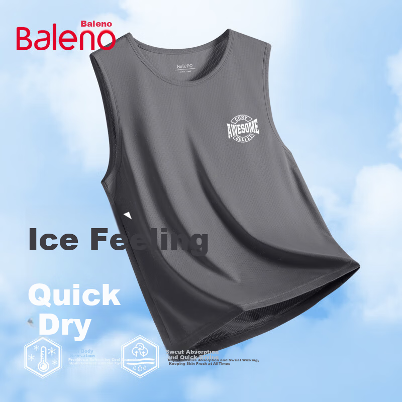 Baleno Men's Ice Silk Vest Summer Ice Cool Sleeveless Mesh Sports Breathable Quick-Dry Trendy Casual Tank Top 4