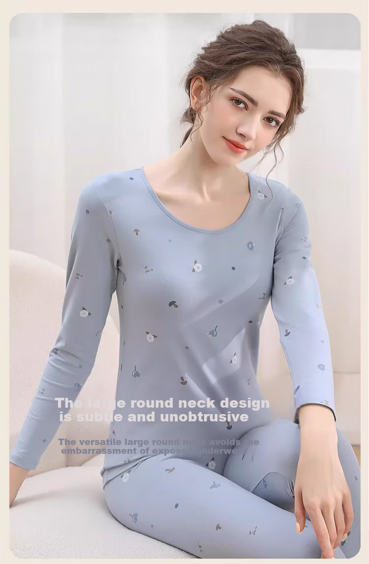LangSha Youth Cotton Thermal Underwear Set for Girls 10A Antibacterial Thin Warm Cotton Top and Bottom Pajamas Student Teenager 12