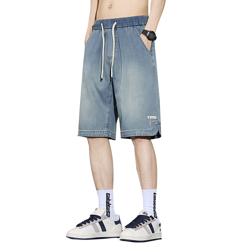 PLAYBOY Tencel Denim Shorts Men's Summer Thin Loose Straight Youth Ice Silk Knee-Length Pants 2026 New Model