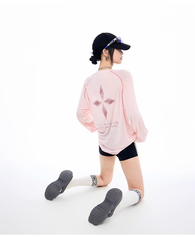 ICH MODE Lyocell Cross-Print Long-Sleeve T-Shirt, Physical Sun Protection Cover-Up for Women, Summer Hasselblad Online Top, White, Size S 11
