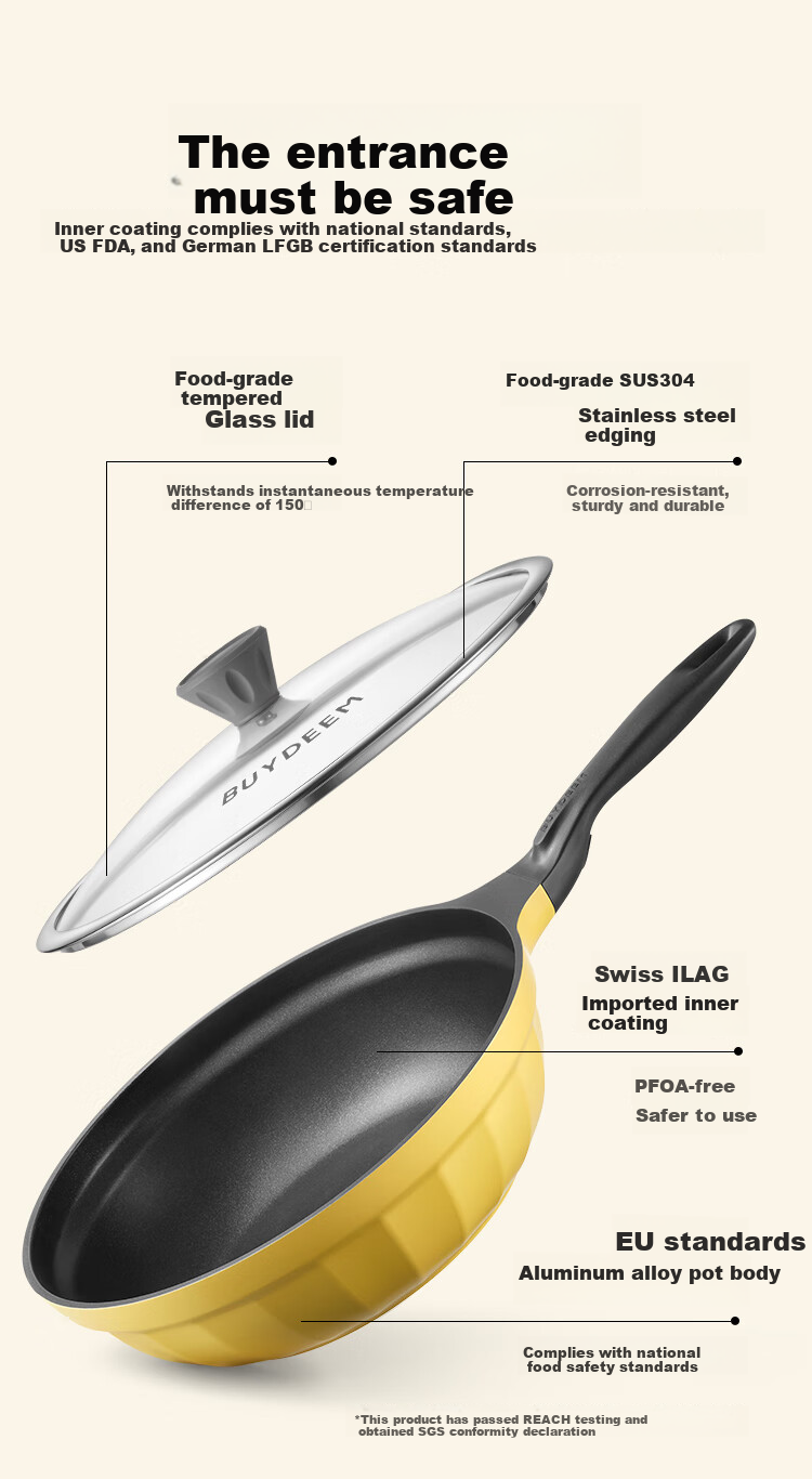 Buydeem 32cm Non-Stick Frying Pan Skillet Light Smoke Oil-Gathering Shallow Green Induction and Gas Stove Compatible 10