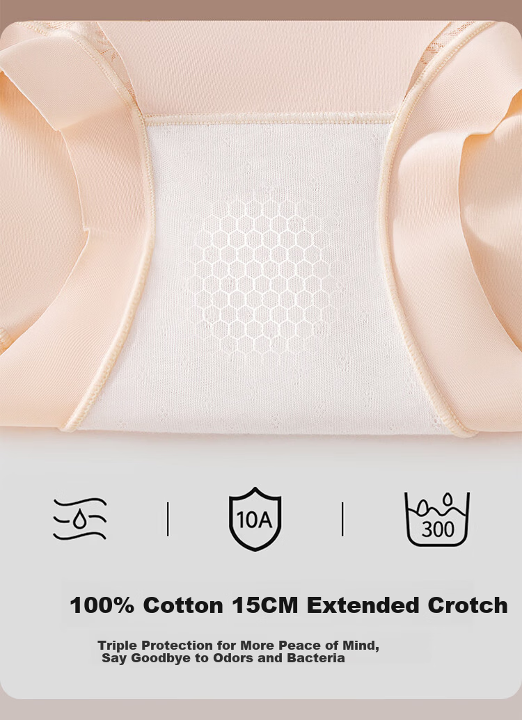 Miiow Women's Lace Underwear Extended 10A Cotton Antibacterial Crotch High Waist Tummy Control Hip Lift Breathable Plus Size Triangle Panties M 13