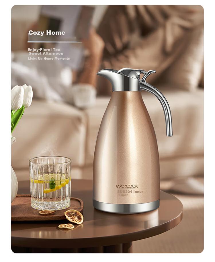MAXCOOK Insulated Flask 304 Stainless Steel Vacuum Thermos Home Dormitory Hot Water Bottle 2L Natural Silver MCH-478 11