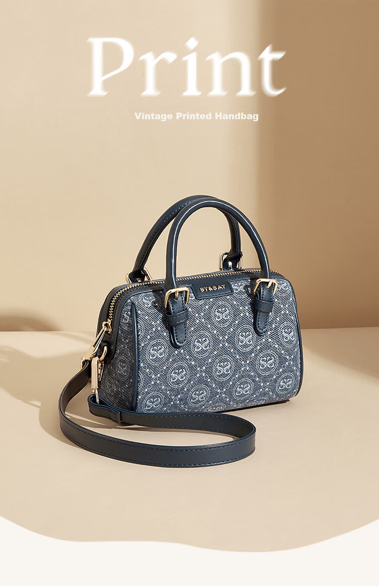 St&Sat Women's Bag 2026 New Vintage Boston Handbag Shoulder Bag High-End Single Shoulder Bag Birthday Gift 1