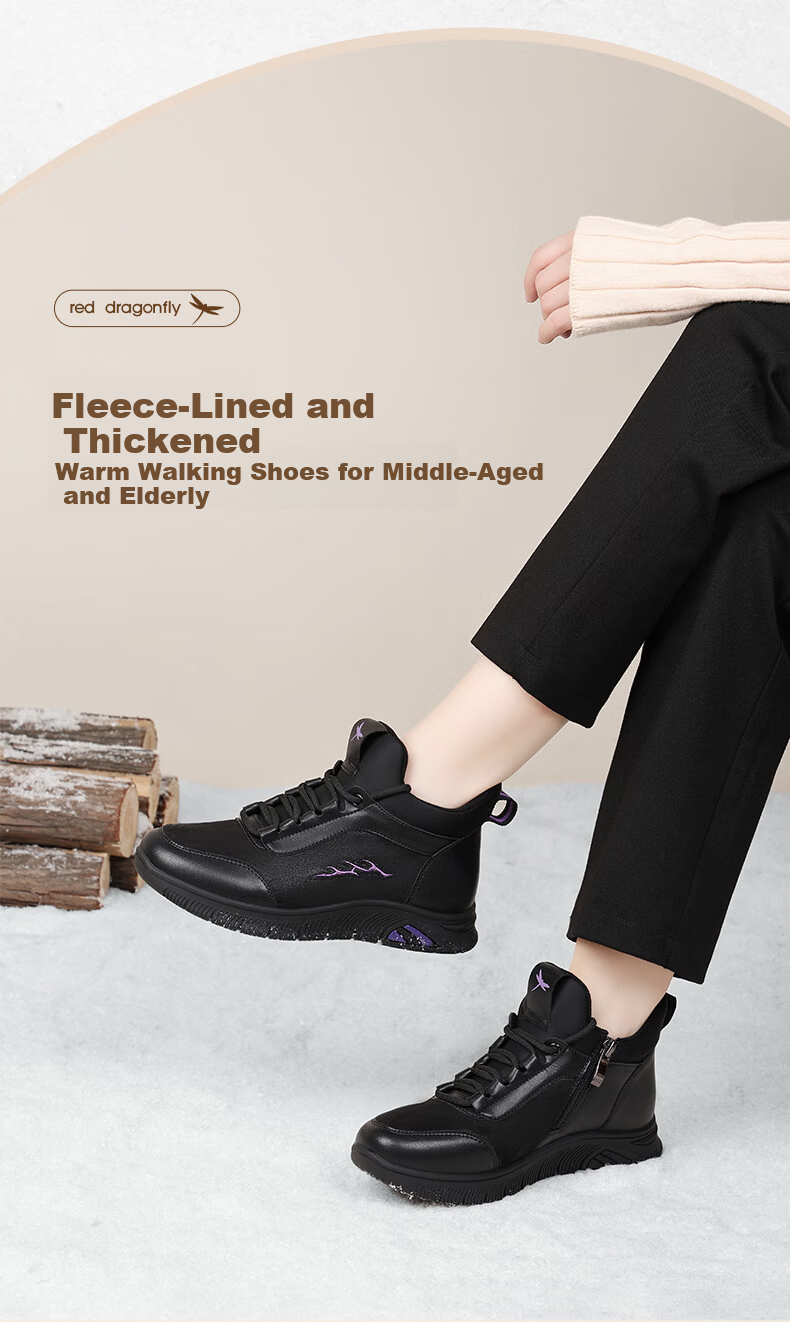 Red Dragonfly Women's Fleece-Lined Warm Sports Shoes Casual Mom Shoes Lightweight Travel Shoes WXC444291 Black Size 40 3