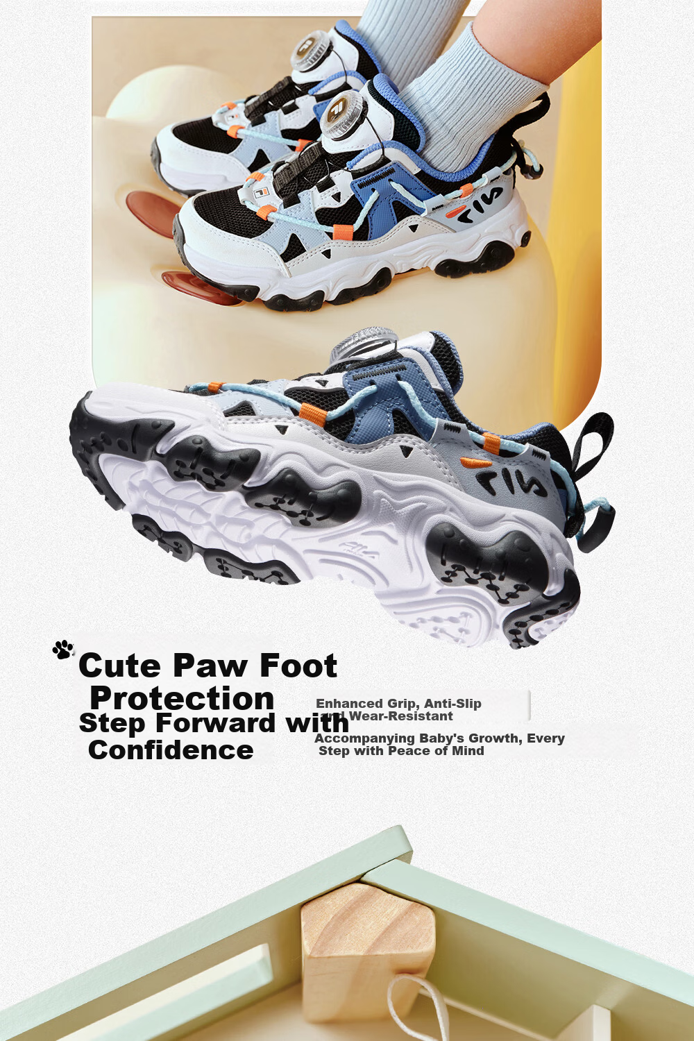 FILA Kids Running Shoes 2026 Summer Retro Cat Paw Sneakers for Boys and Girls 8