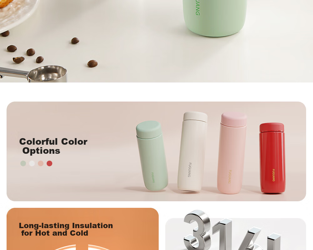 Fuguang Insulated Mug for Men And Women, Stylish Water Bottle, Ultra-Light Portable, 316 Stainless Steel Cup, 420ml 3