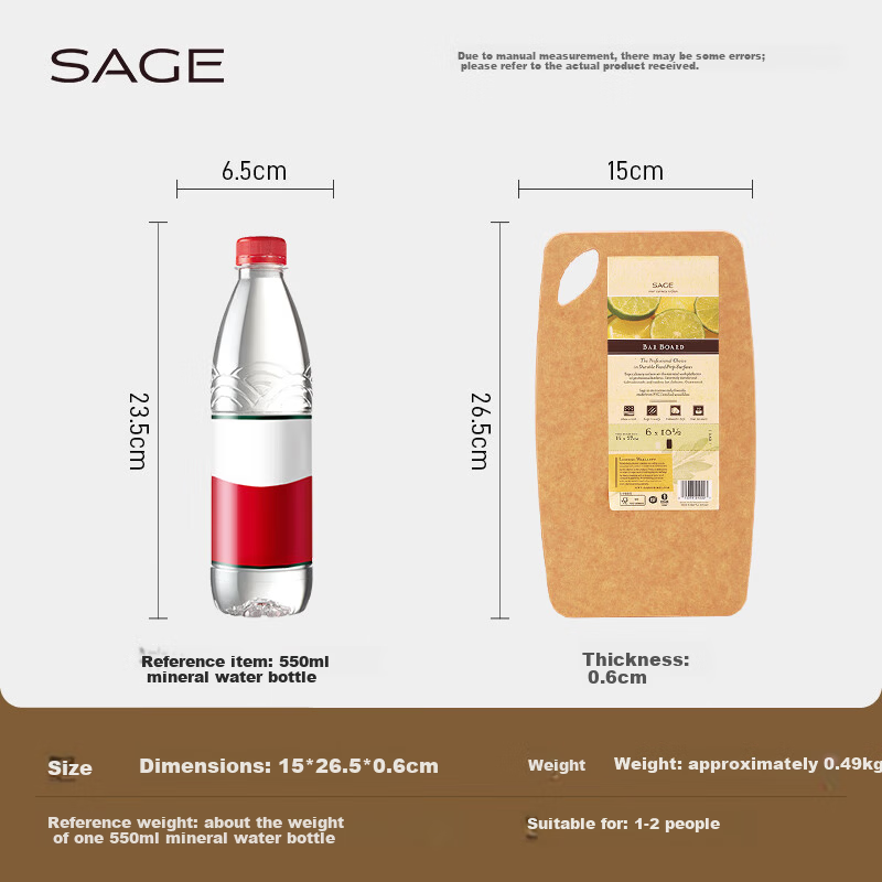 SAGE Antibacterial Cutting Board Baby Food Prep Small Chopping Board High Temperature Resistant Double-Sided 15x26.5x0.6cm Imported from USA